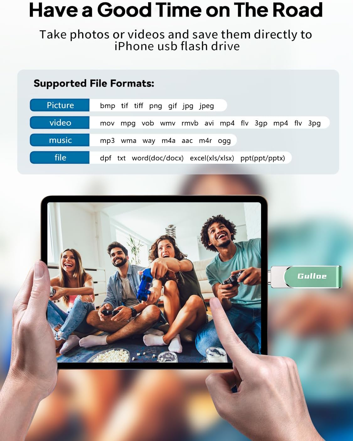 Gulloe 32GB Flash Drive Intended for iPhone, Memory Stick Storage for Photos and Videos Backup, Compatible with iPhone iPad Android PC, Plug and Play, No Application Required (Light Green)
