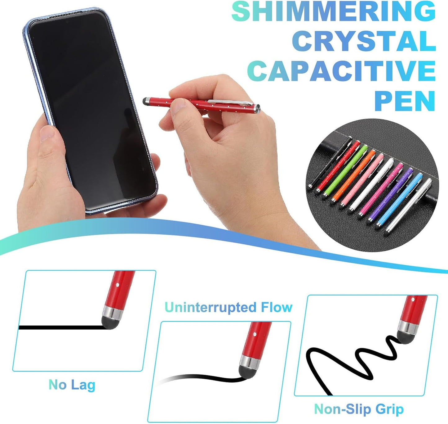 PATIKIL Stylus Pens for Touch Screens, 6 Pcs High Precision Universal Bling Stylus Crystal Metal Capacitive Pen for Touch Screen Devices Phone Tablets Laptop, Rose Red