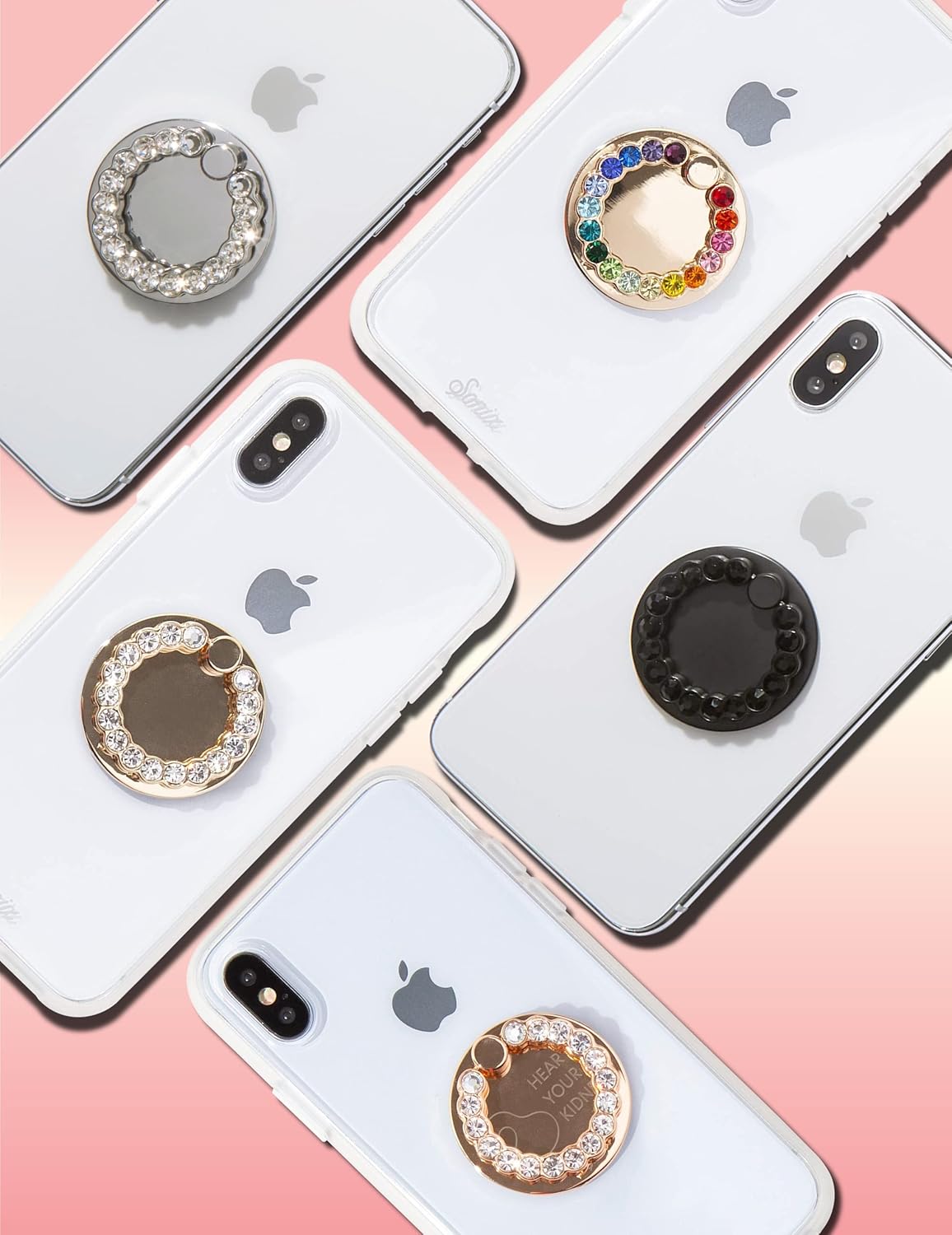 Sonix Embellished Crystal Rhinestone Phone Ring (Silver, Clear)