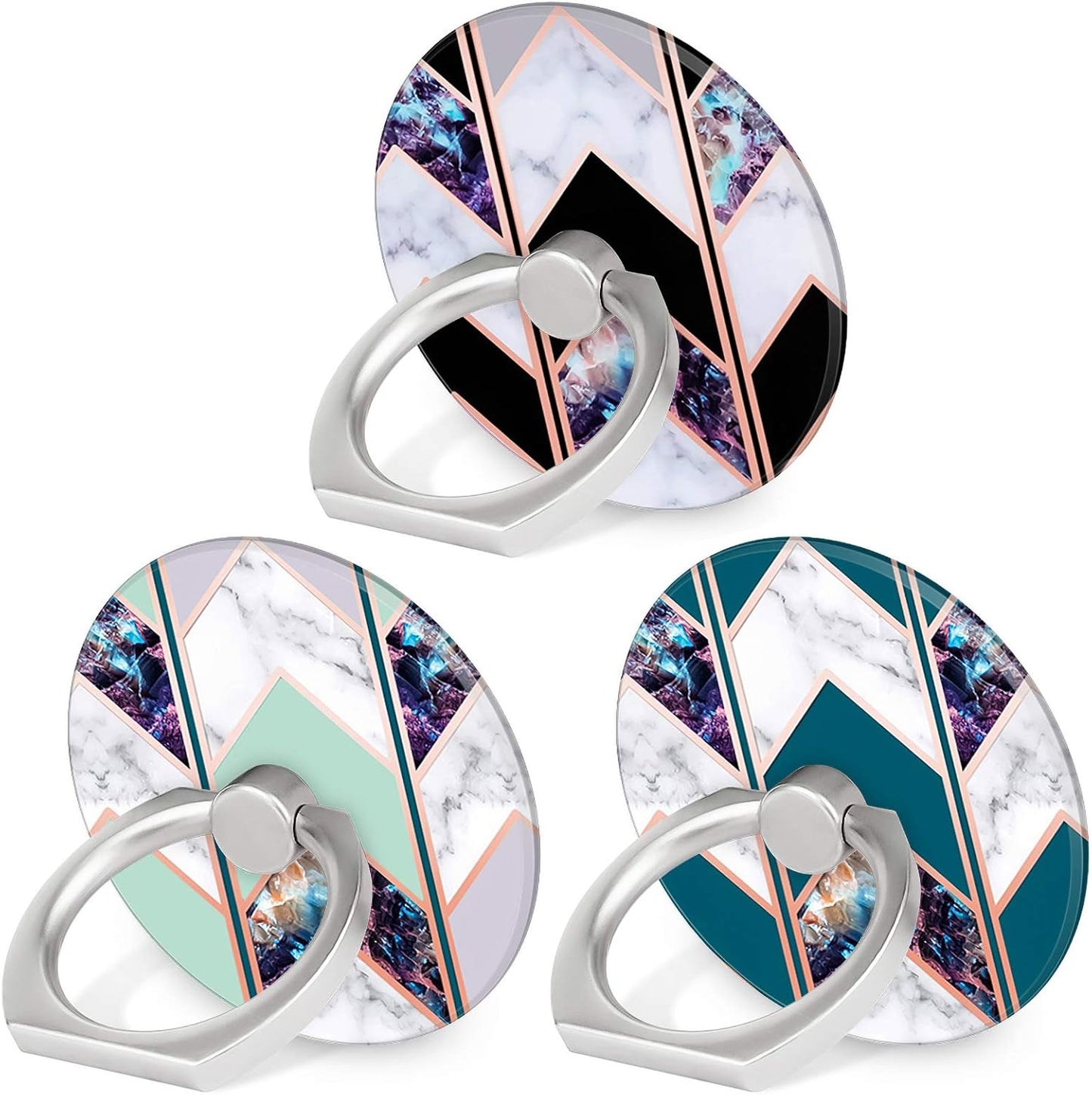 Bonoma Phone Ring Grip, 3 Pack Wave Geometric Marble 360 Degree Rotation 180 Degree Flip Finger Ring Stand Holder Compatible with Smartphones and Tablets