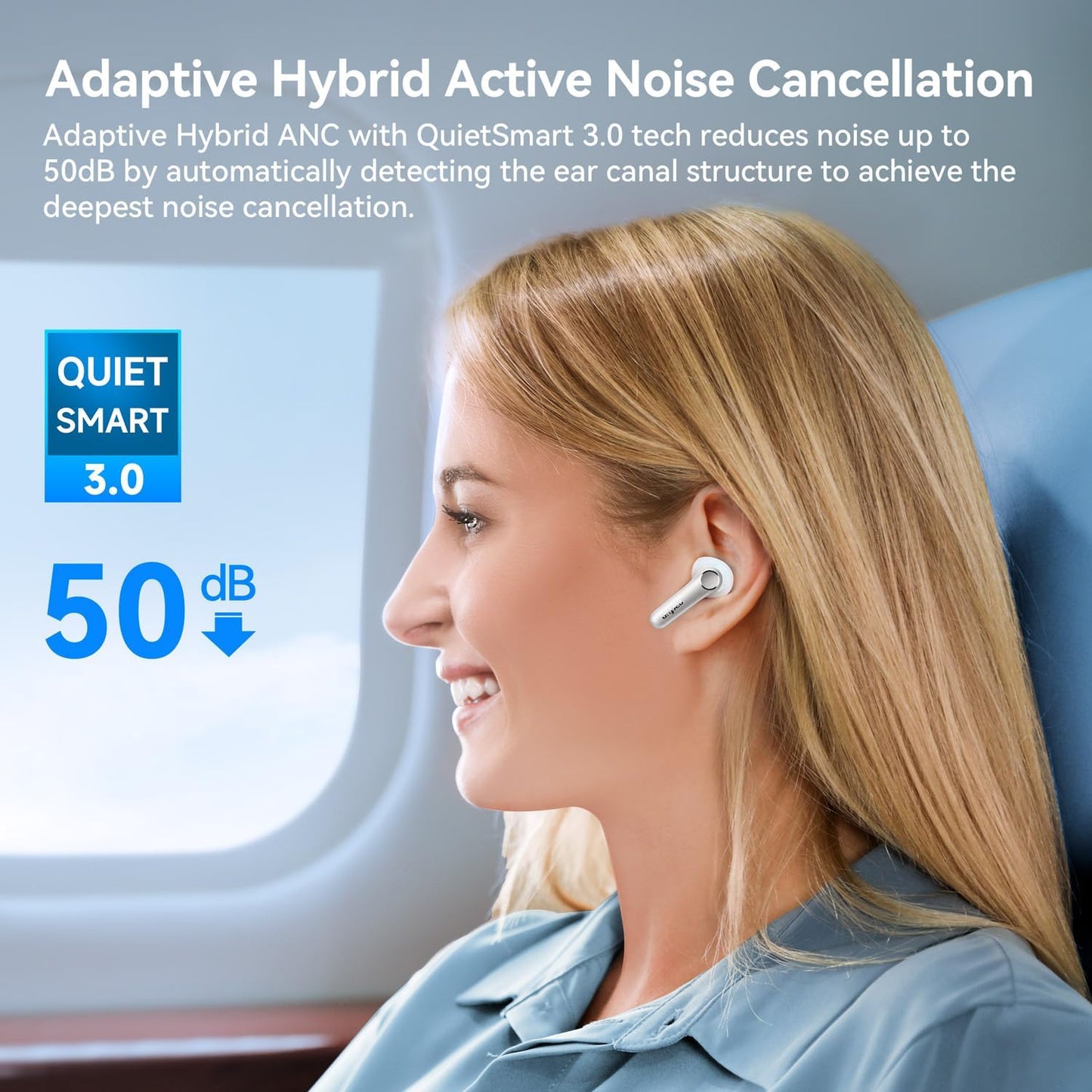 EarFun Air Pro 4 Adaptive Hybrid Noise Canceling Wireless Earbuds, Qualcomm Snapdragon Sound, aptX™ Lossless, 6 Mics AI CVC 8.0 Call, LDAC Hi-Res Audio, 52H Playtime, Bluetooth 5.4, White