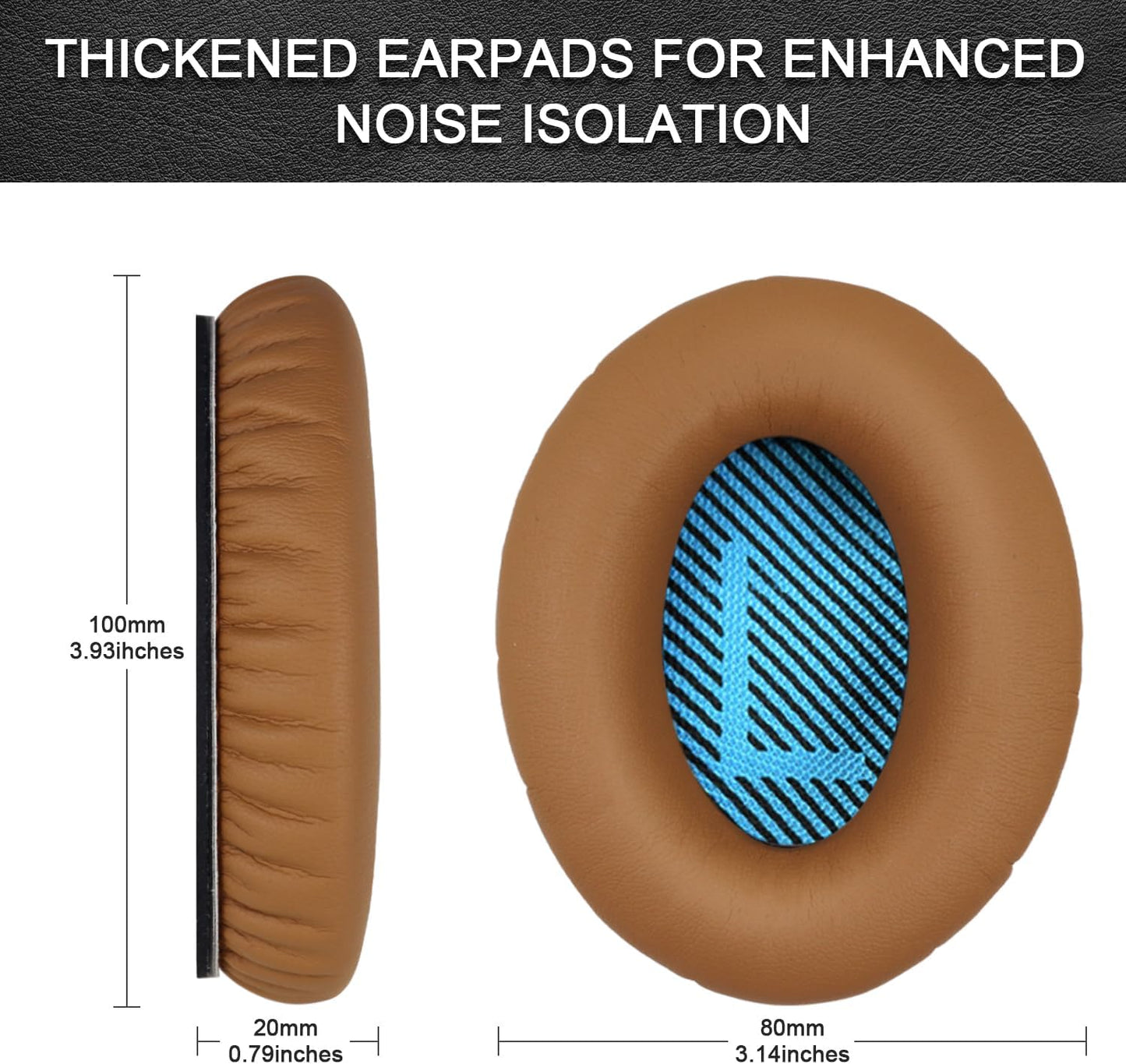 Replacement Ear Pads for Bose QuietComfort 15(qc15/QC15), Headphone Ear Covers, High Density Memory Cotton, Soft Leather, Adaptive Noise Isolation Headphones Pads Cushions-Khaki