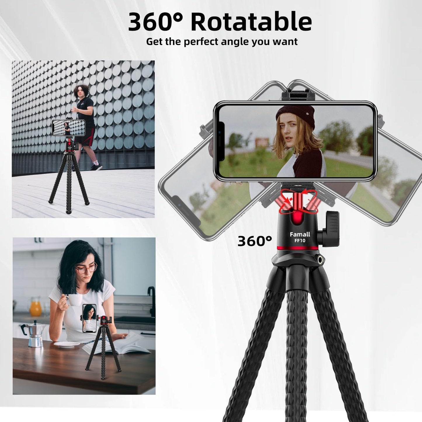 Camera Tripod, Famall Flexible Tripod Stand for Phone with Cold Shoe Phone Mount for iPhone Canon Nikon Sony Cameras