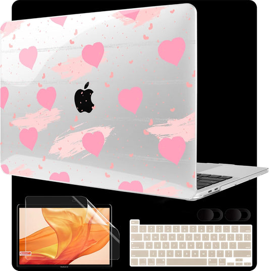 MEEgoodo Case for MacBook Pro 13 inch Case 2022 2021 2020 New A2338 M2/M1 A2251 A2289, Hard Shell with Keyboard & Camera Cover Compatible with 13 inch MacBook Pro, Watercolor Hearts & Grunge Elements