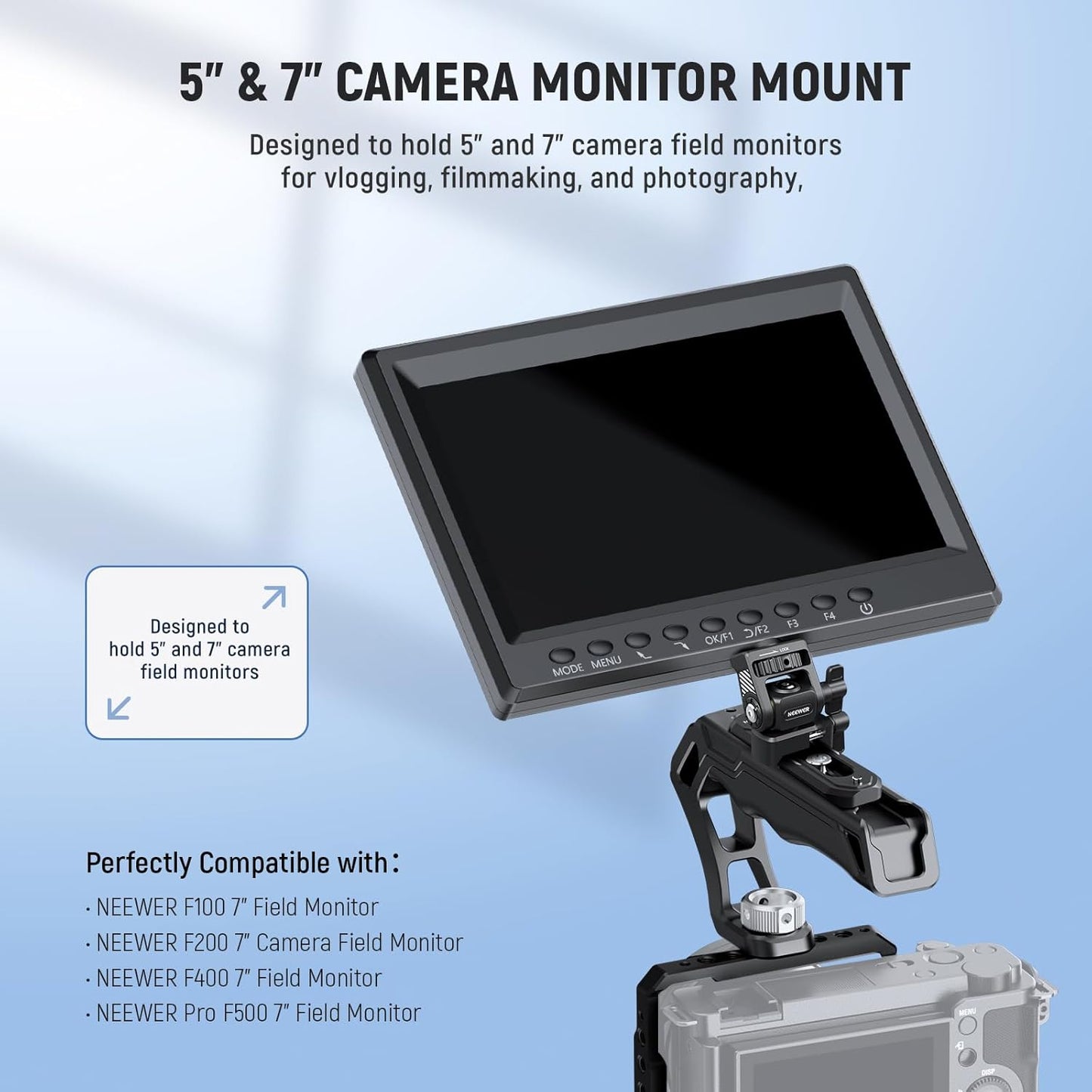 NEEWER Field Monitor Mount Monitor Holder with NATO Clamp, 360° Swivel, 180° Tilt, Anti Twist Screw Compatible with Atomos Ninja 5" & 7" Camera Monitor Compatible with SmallRig Camera Cage, MA020