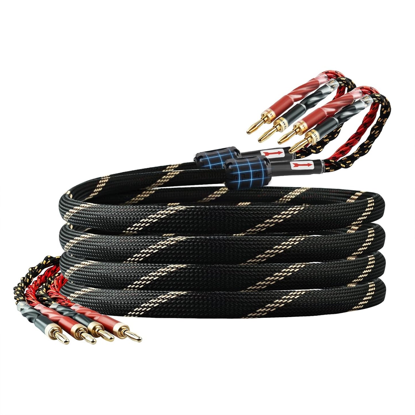 10 AWG Audiophile HiFi Speaker Audio Cable–4N OFC Core,24K Gold-Plated Banana Plugs with Nylon Braid,Compatible with Amplifier,Speakers,AV Receiver & Home Theater(6.56ft/2m) 2-Pack