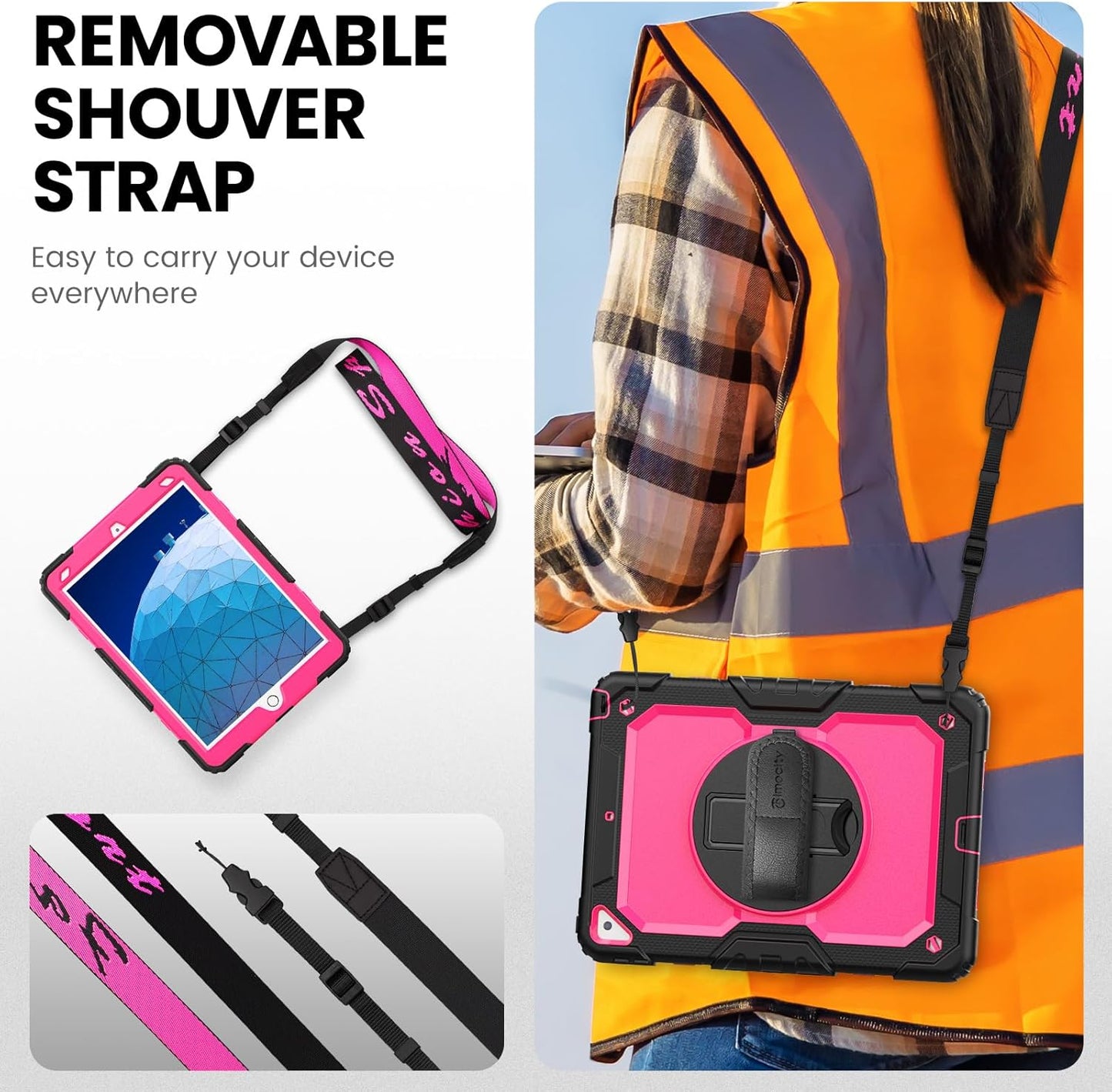 Timecity for iPad Air 3/ Pro 10.5 Inch Case, 360° Rotating Stand, Pencil Holder, Shockproof with Screen Protector & Shoulder Strap - Heavy Duty Protection Case for iPad Air 3rd Gen - Rose