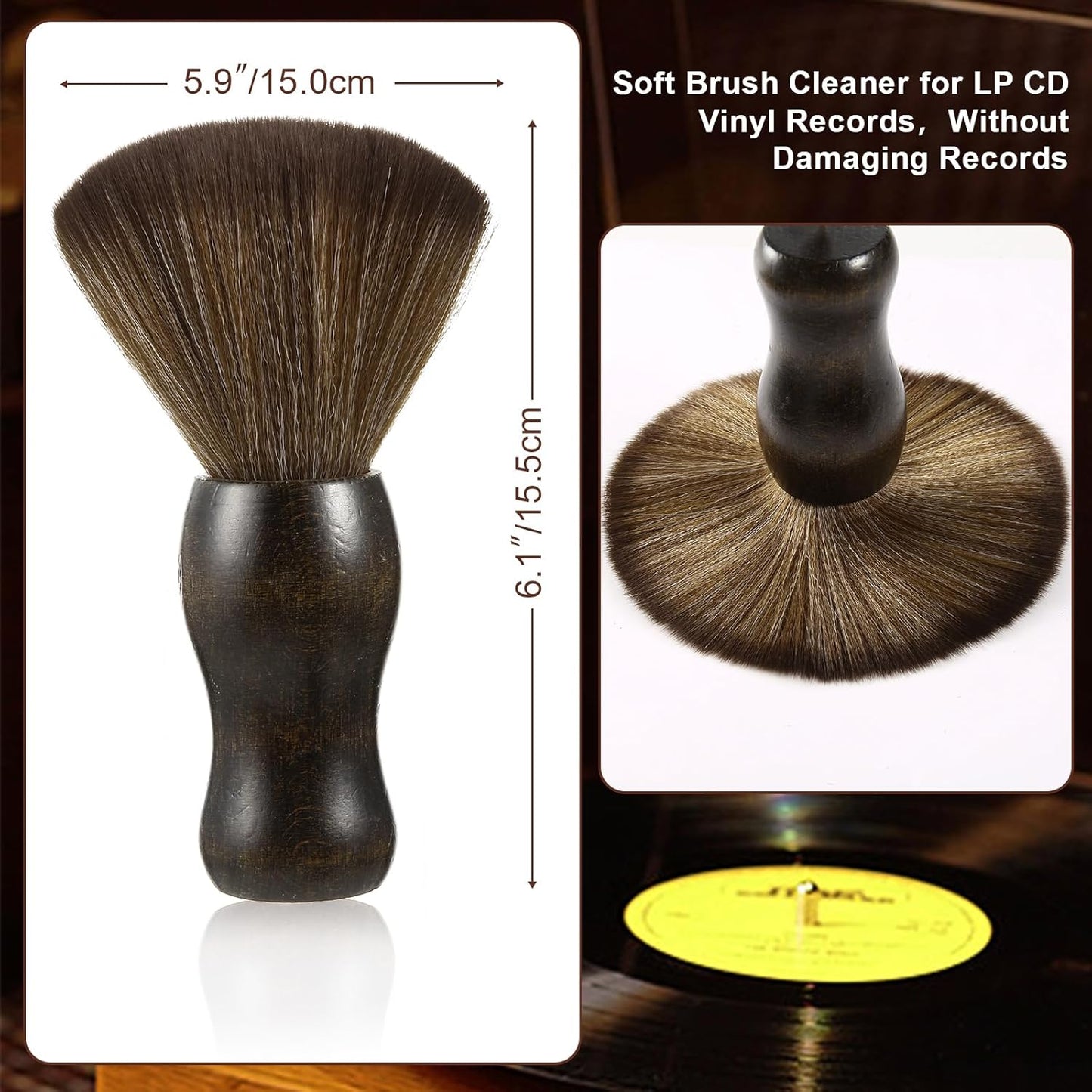 2 Pack Vinyl Turntable Wood Record Cleaning Brushes,Anti-Static Record Brush for Vinyl Albums LP CD Cartridge/Camera Lens/Computer Screen/Keyboard/Character Models