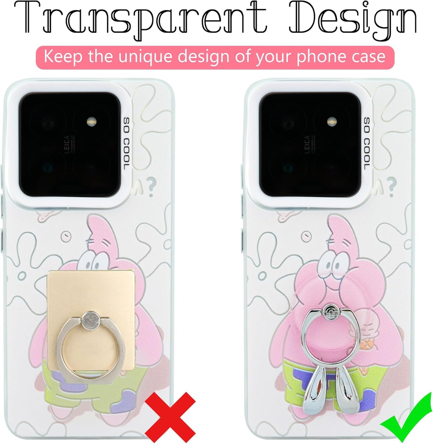 Rabbit Phone Grip - EI Sonador Clear Cell Phone Ring Holder Transparent Stand Finger Sticky Grip (2 Black Rabbit)