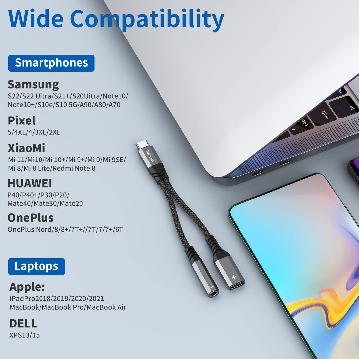 USB C to 3.5mm Headphone and Charger Adapter, 2-in-1 Type C to Aux Jack Cable with PD 60W Fast Charging for iPhone15 16 17 Pro Max, Samsung Galaxy S22 S23 S24 S25 Ultra, Note 20, iPad Air4, Pixel 8 9