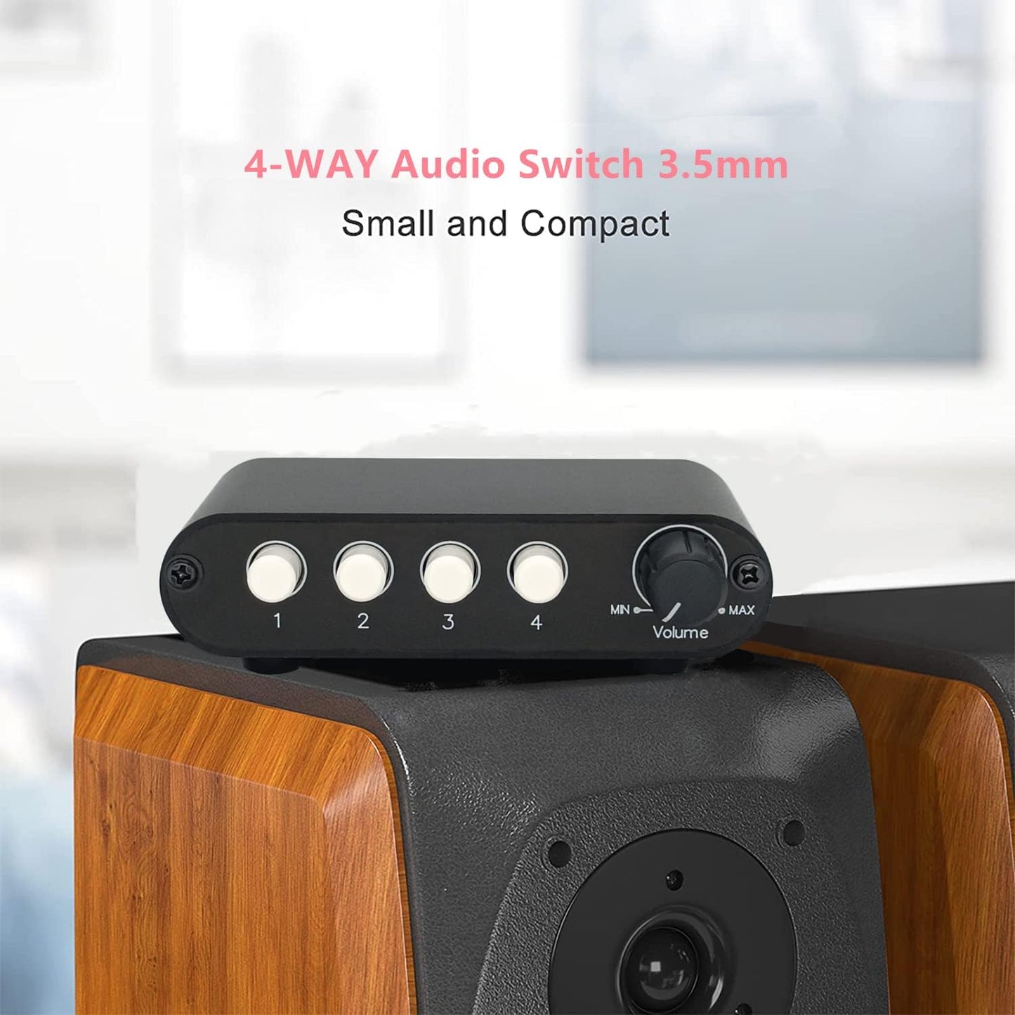 4-Way 3.5mm Stereo Audio Switch Input Signal Source Switcher Selector Splitter Box with line Volume Controller (4 in 1 Out / 1 in 4 Out) -MC41