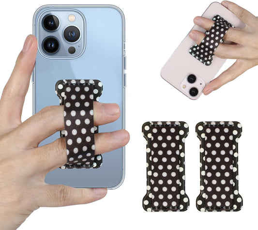 Finger Strap Phone Holder,Cell Phone Finger Grip Strap Holder for Hand, Ultra Thin Anti-Slip Universal Cell Phone Grips Band Holder for Back of Phone - 2Pack(Dot Black)