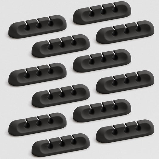 USB Cable Organizer Clips Cord Holder,12 Packs (3-Slots) Black Self Adhesive Desk Cord Cable Management