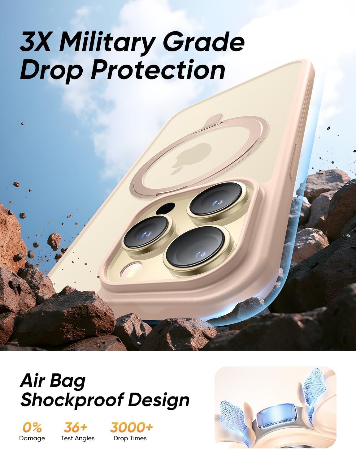 MAGIC JOHN 360° Rotatable Magnetic Invisible Stand for iPhone 14 Pro Max Case [Anti-Slip Grip] [Compatible with MagSafe] 16FT Shockproof for iPhone 14 Pro Max Case with Kickstand, Rose Gold