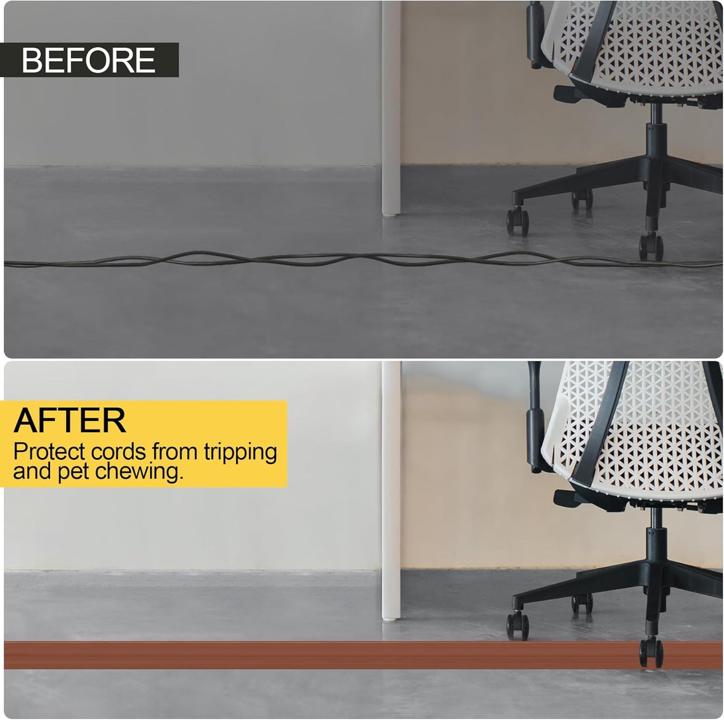 MYFAMIREA 4FT Floor Cord Cover Heavy Duty Cable Cover Protector with 3 Channels Extension PVC Floor Wire Cover Outdoor Cord Hider Management Cord Cover for Wire on Floor for Home Office Outdoor, Brown