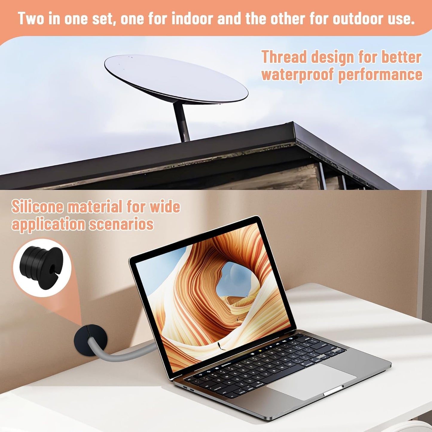 Cable Routing Kit for Starlink for 1 inch Wall Hole, Wall Bushing Grommet, Starlink Accessories, Silicone Cable Wall Pass, Starlink Anti-Slip Wall Grommets for Cables (1 inch) 2 Pcs (Pack of 2)