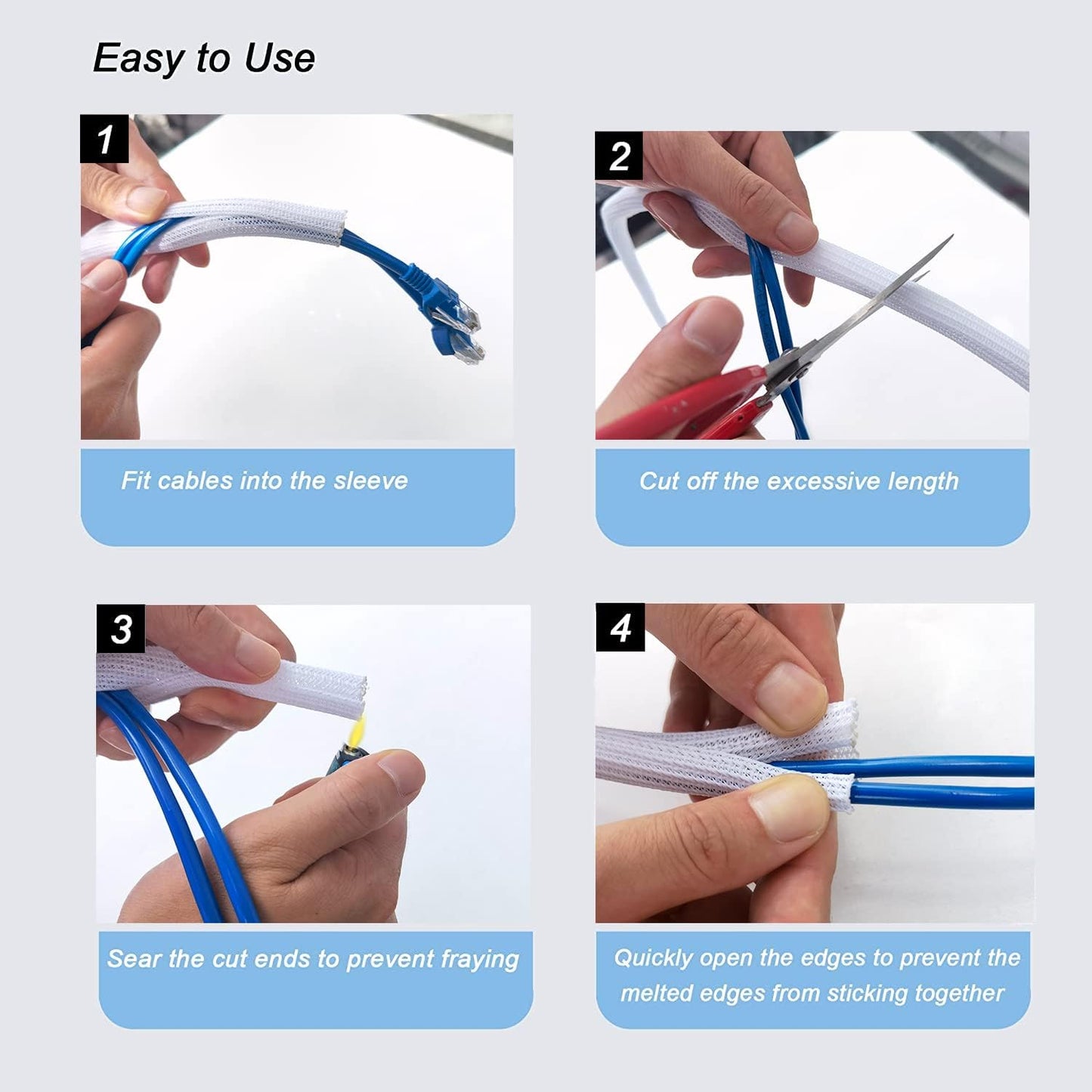 CrocSee 25ft - 1 inch Braided Cable Management Sleeve Cord Protector - Self-Wrapping Split Wire Loom for TV/Computer/Home Theater/Engine Bay - White