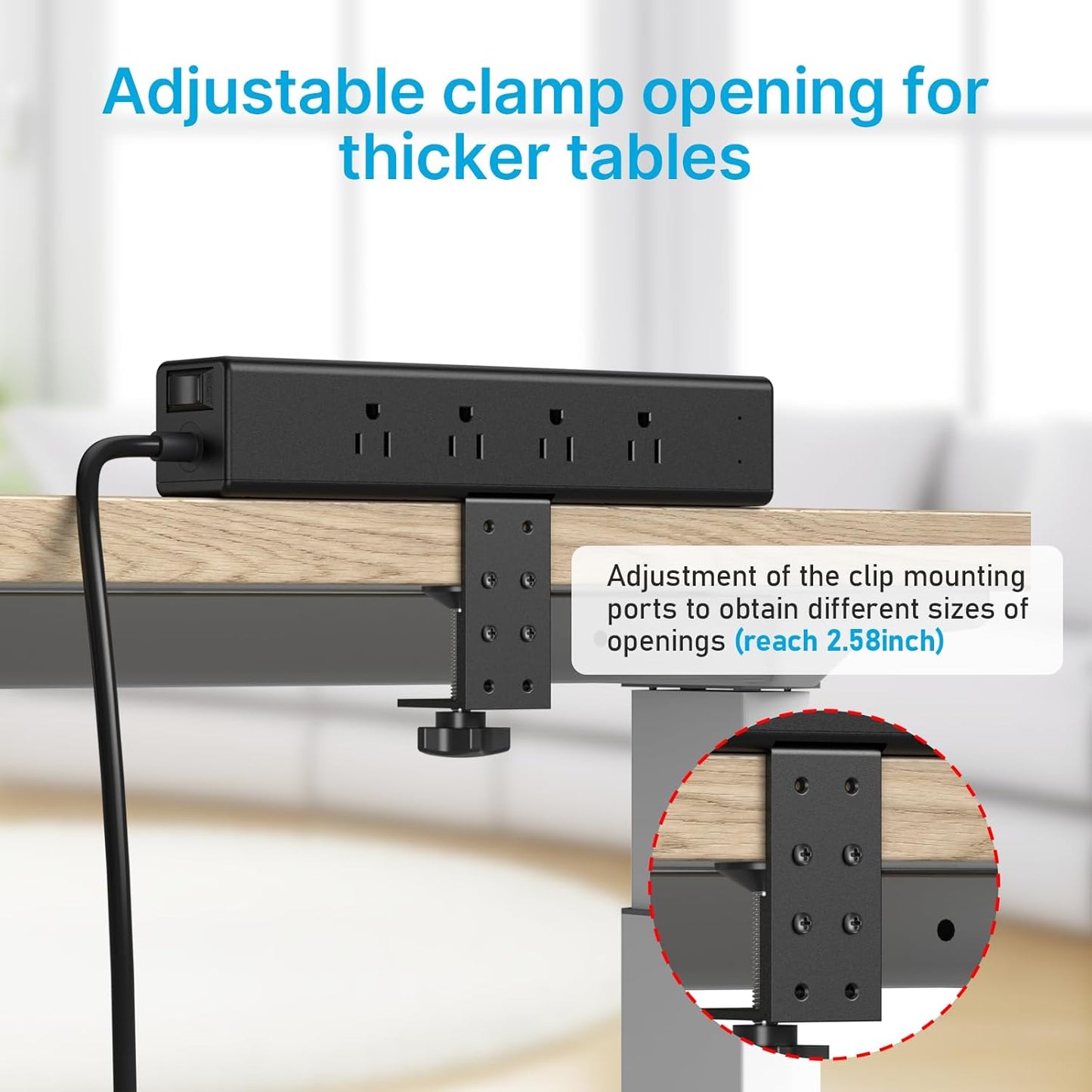 CCCEI Desk Outlet Station 20W USB C Port. 12 Outlet Desktop Clamp Power Strip Surge Protector 4800J with Switch. Nightstand Office Standing Desk Accessories Fit Thicker Table Edge or Screw Mount, 10FT