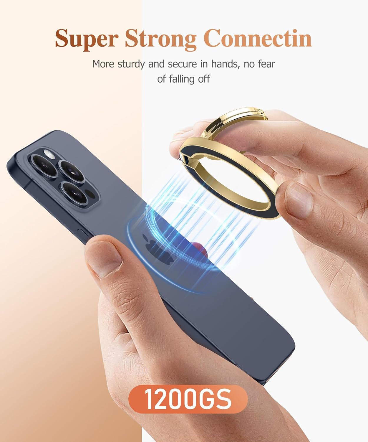 GVIEWIN Magnetic Phone Ring Holder, Compatible with MagSafe Phone Grip with Adjustable Stand, Magnet Phone Ring Kickstand for iPhone 16 Pro Max/Plus/15/14/13/12 Series/Other Phones (Navy Blue)