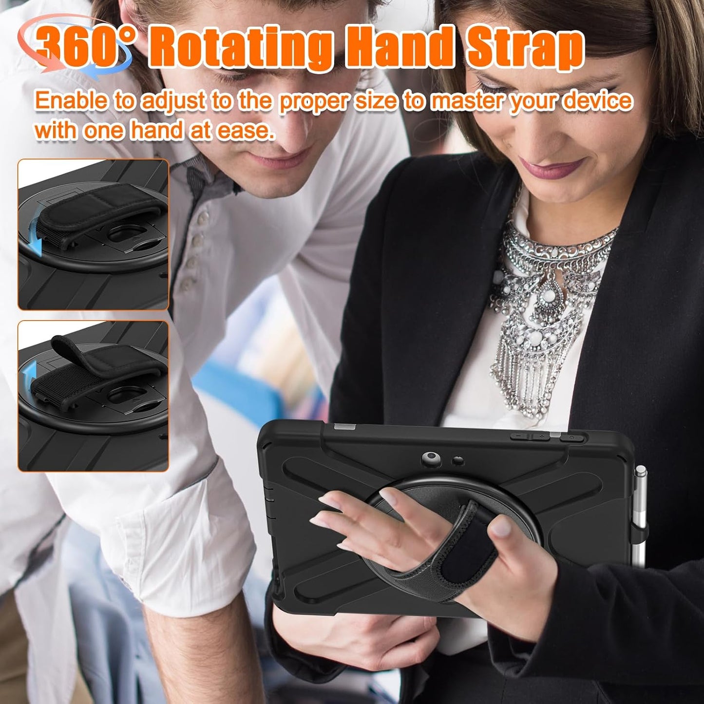 ZenRich Rugged Case for Surface Go 4 (2023)/Surface Go 3 (2021)/ Surface Go 2 (2020), Surface Go (2018) with Pen Holder Heavy Duty Shockproof Case with Stand Hand Strap and Shoulder Belt-Black