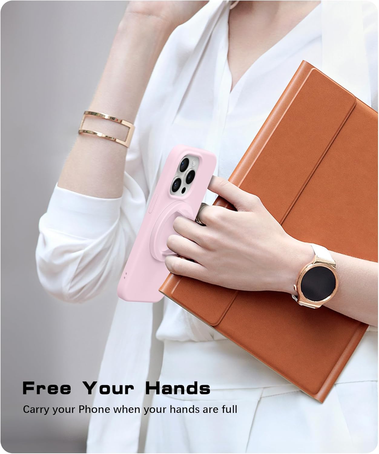 GONEZ Magnetic Phone Grip Compatible with MagSafe, Removable Silicone Loop Grip, Phone Ring Holder for Back of Phone for iPhone 16/15/14/13/12 Series, Pastel Pink