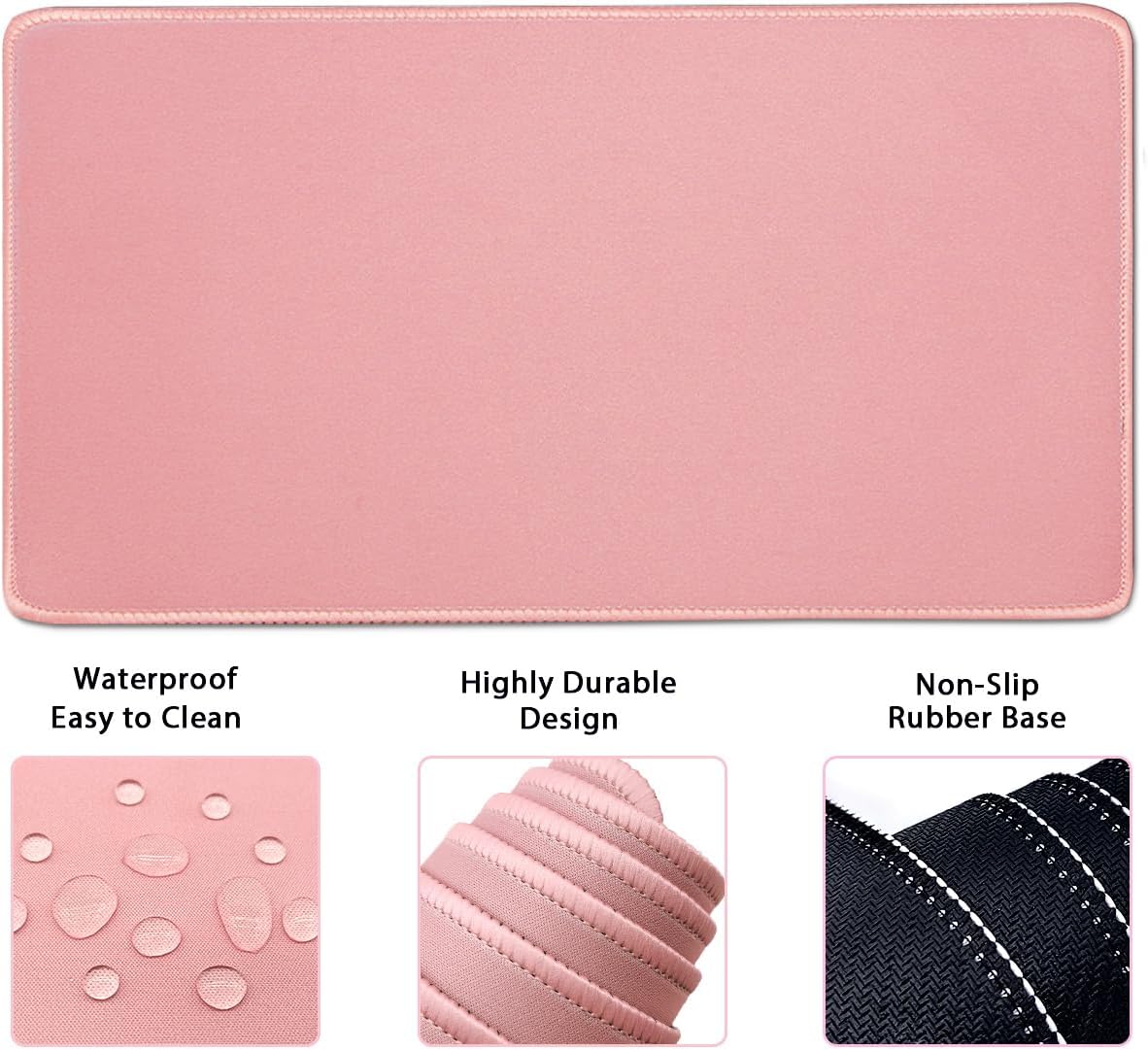4-in-1 Large Gaming Mouse Pad, Keyboard Wrist Rest Pad & Wrist Support Mousepad Set, Extended Desk Pad Waterproof Desk Mat for Home Office Study Game-Pink