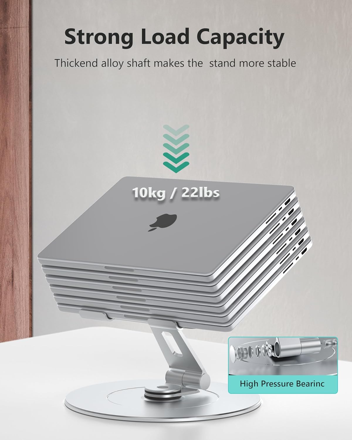 Ultra-Stable Swivel Laptop Stand for Desk with 360 Rotating Larger Base, Aluminum Anti-Loosening Structure, Height Adjustable Laptop Stand, Fits 10"-17.3" Laptops，Silver