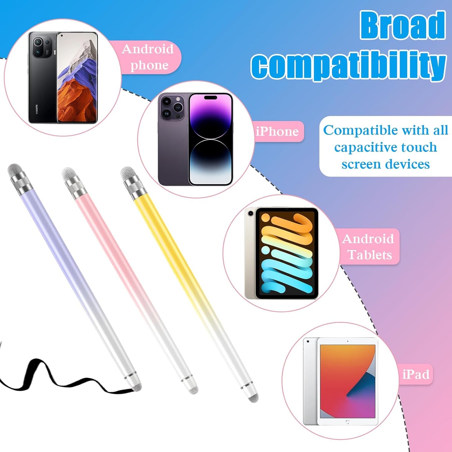 Bopomofo 3PCS Stylus Pen for Touchscreen,Stylus Pen for iPhone/iPad/Tablet Android/Microsoft/Surface, Compatible with All Touch Screens(Purple/Pink/Yellow)