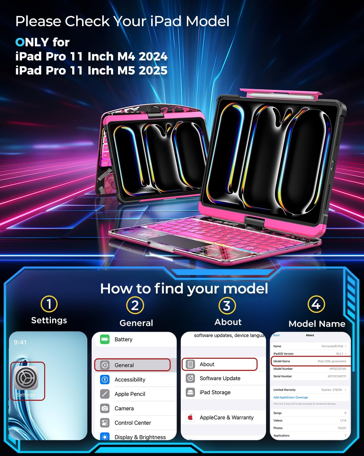 SIBEITU Keyboard Case for iPad Pro 11 Inch (M5 2025 / M4 2024), 360 Rotatable iPad Pro 11 Clear Cover with Multi-Touch Trackpad, 7-Color Backlight & 3 Brightness, High-Tech Visible PCB Design, Pink