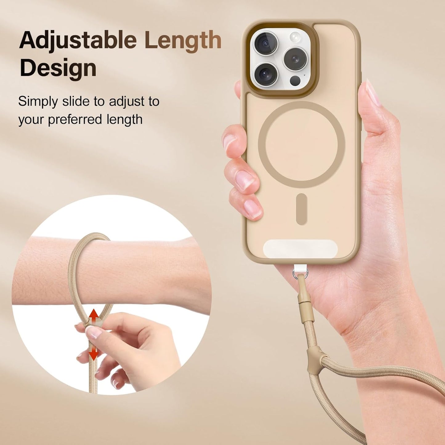 Phone Wrist Strap, Universal Adjustable Hand Wrist Strap Lanyard for iPhone 16 and Most Smartphones, Multifunctional Patch Lanyard with Phone Tether Tab for Women and Men, Camel