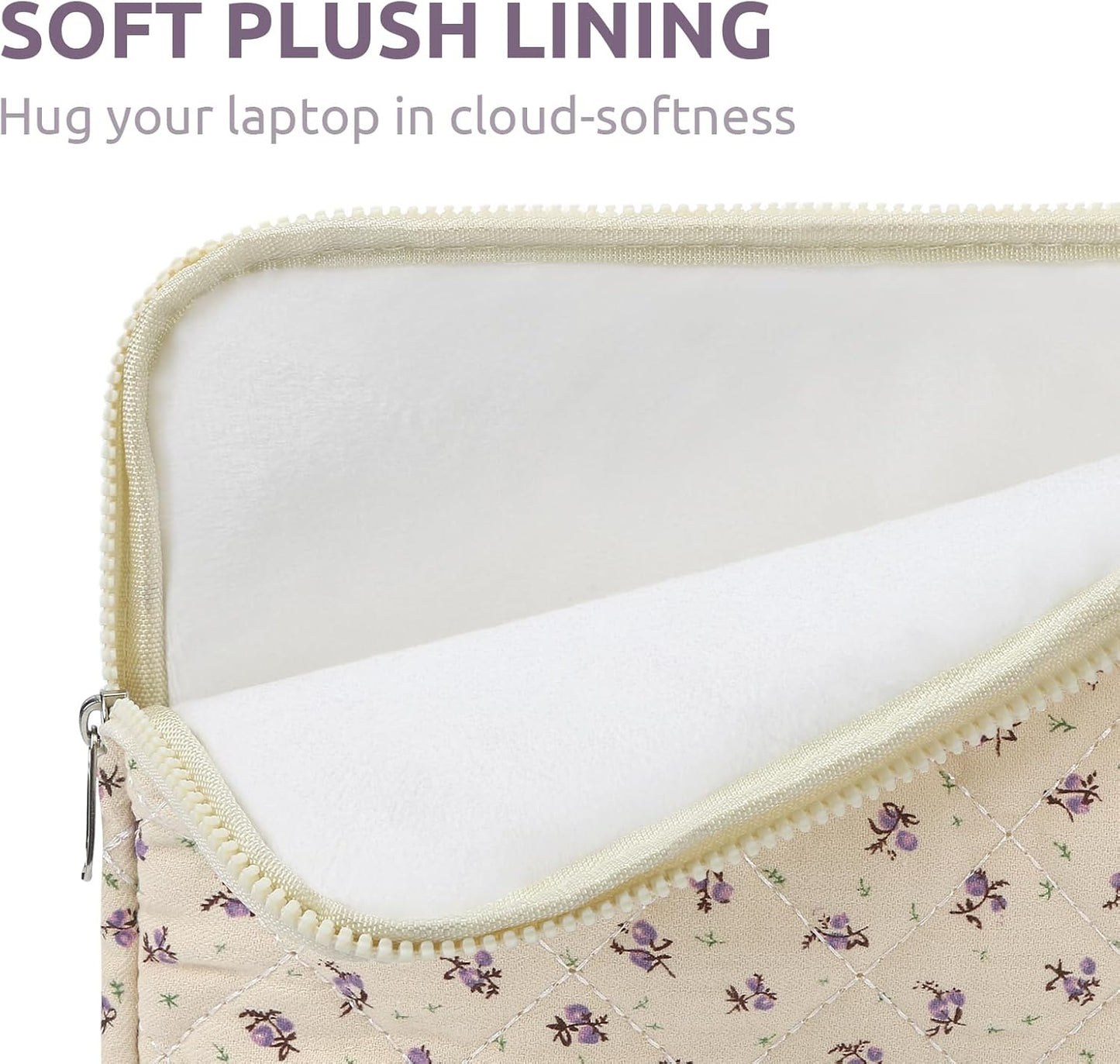 Puffy Laptop Sleeve 13-15.6 Inch Cute Quilted Laptop Protective Case Padded Floral Computer Sleeve for MacBook (A-Purple, 13 Inch)
