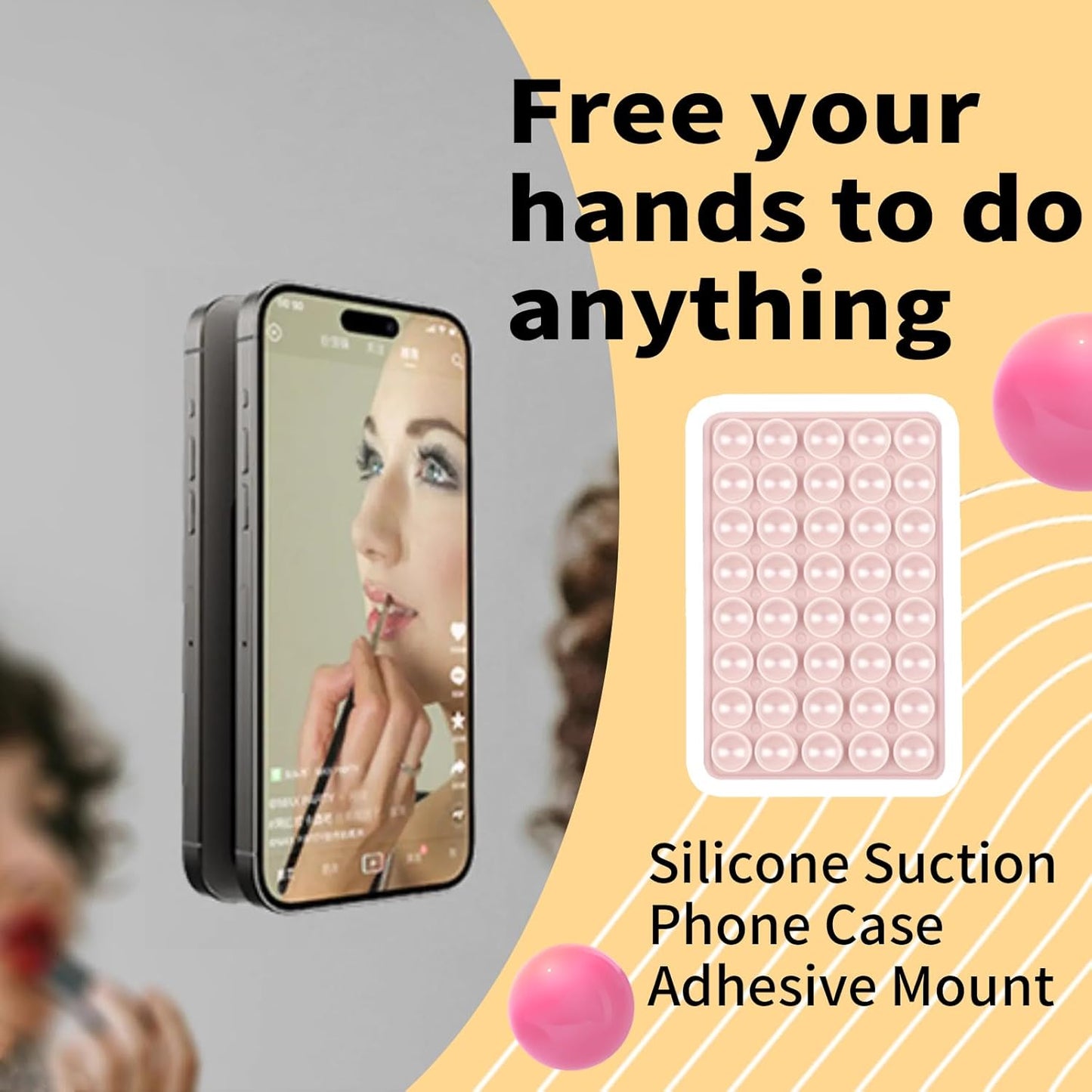 Double Sided Octo Buddy Suction Cup Phone Mount - Silicone Sticky Phone Grip with Higher Suction Power for Effortless Hands-Free Selfies & Videos, Octo Buddies Suction Phone case Suction Grip（pink）