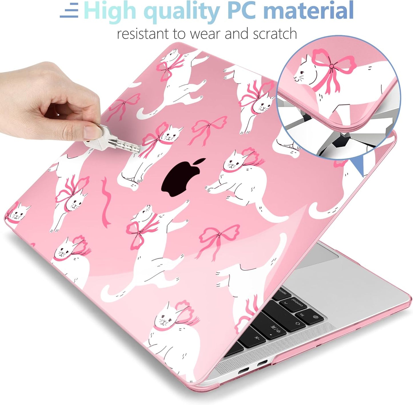 MEEgoodo Case for MacBook Pro 13 inch Case 2022 2021 2020 New A2338 M2/M1 A2251 A2289, Laptop Hard Shell with Keyboard & Camera Cover Compatible with 13 inch MacBook Pro, Cute White Cats & Bows