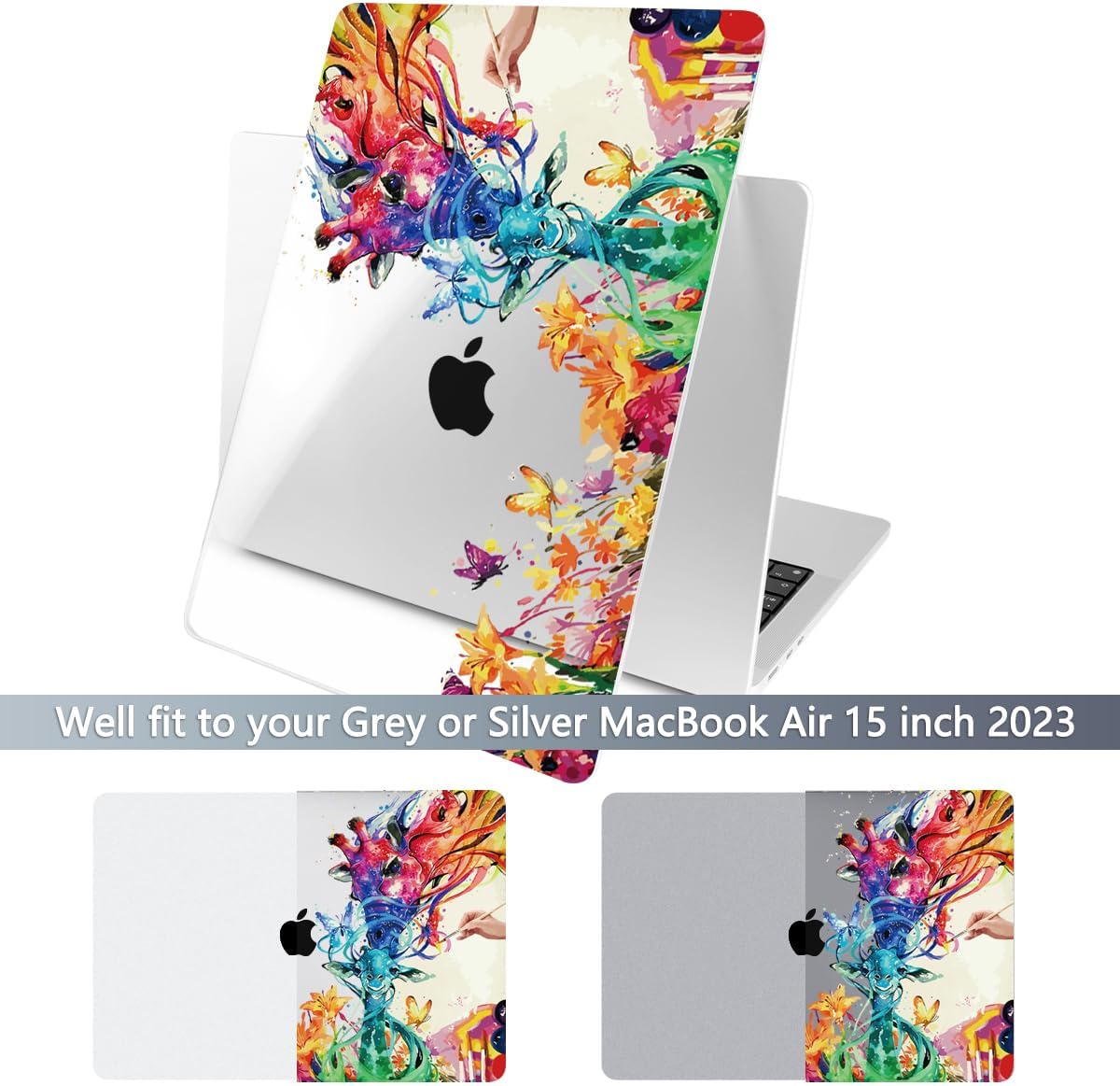 Batianda Premium Case for New MacBook Air 15 inch 2025 M4 2024 2023 with M3 M2 Chip Model A3114 A2941, Designed Protective Plastic Hardshell & Keyboard Cover & Screen Protector, Colorful Deer