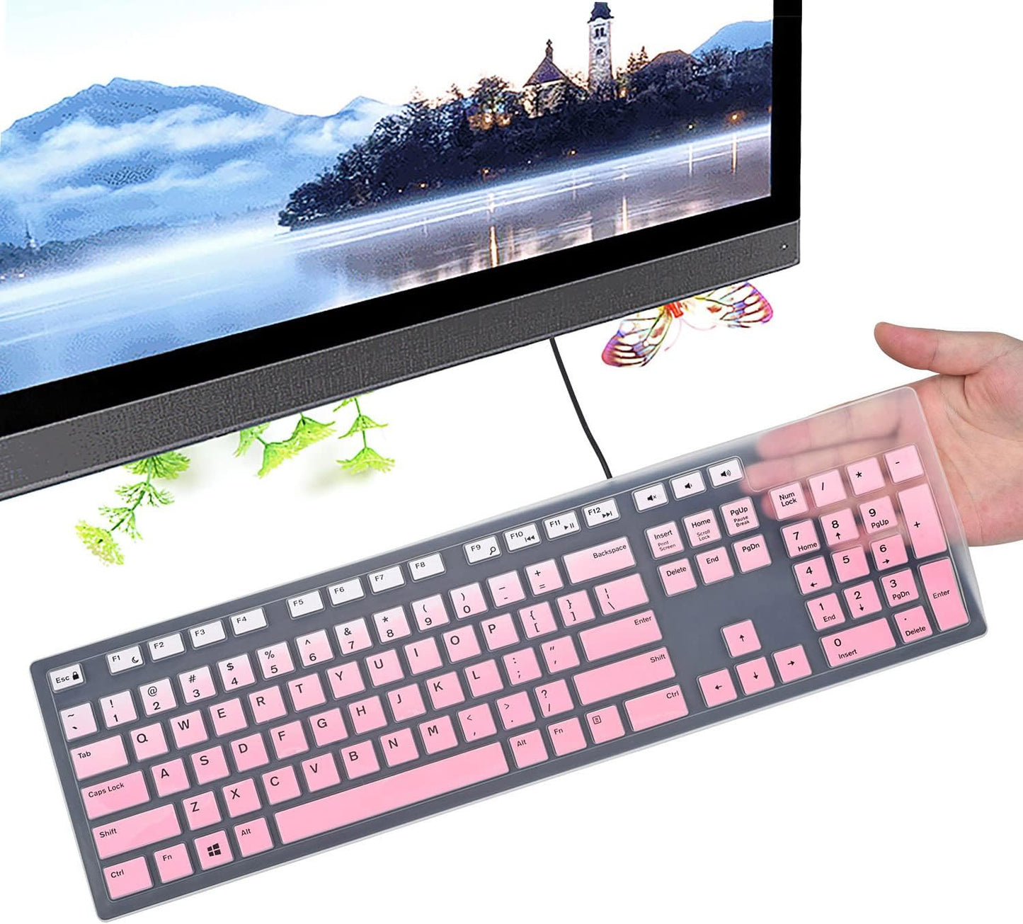 Dell Keyboard Cover & Skin for Wired KB216 & Wireless KM636, Inspiron AIO 3475/3670/3477 - Ombre Pink