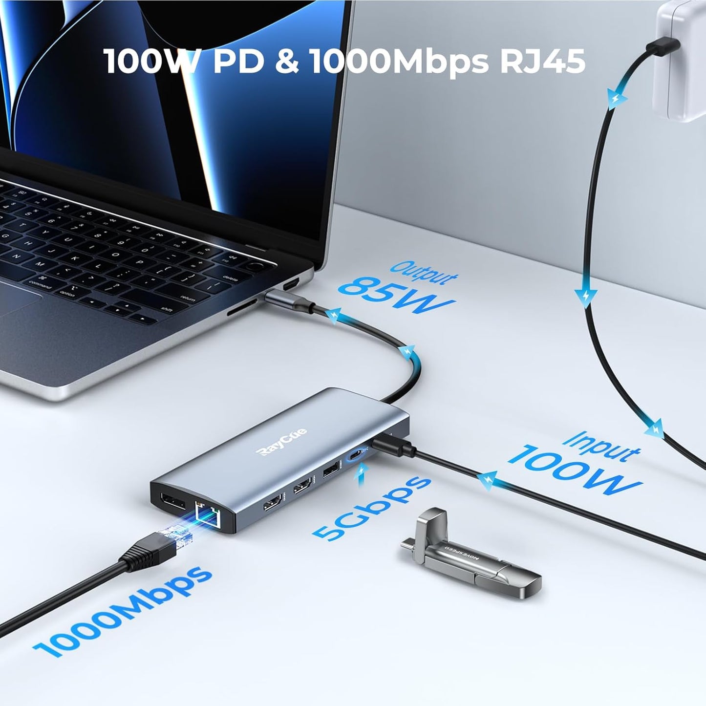 14 in 1 Triple 4K Display USB C Docking Station, Single DisplayPort Up to 8K@30Hz/ 4K@144Hz/ 4k@120Hz, USB C Hub Multiport Adapter Dongle with 2 HDMI, 7 USB Ports, 100W PD, Ethernet, Audio
