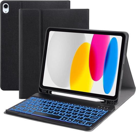 Keyboard Case for iPad (A16) 11-inch 2025/10.9 inch 10th Gen 2022, iPad 11th/10th Generation Case with Keyboard, Built-in Pencil Holder, Wireless Backlit Detachable