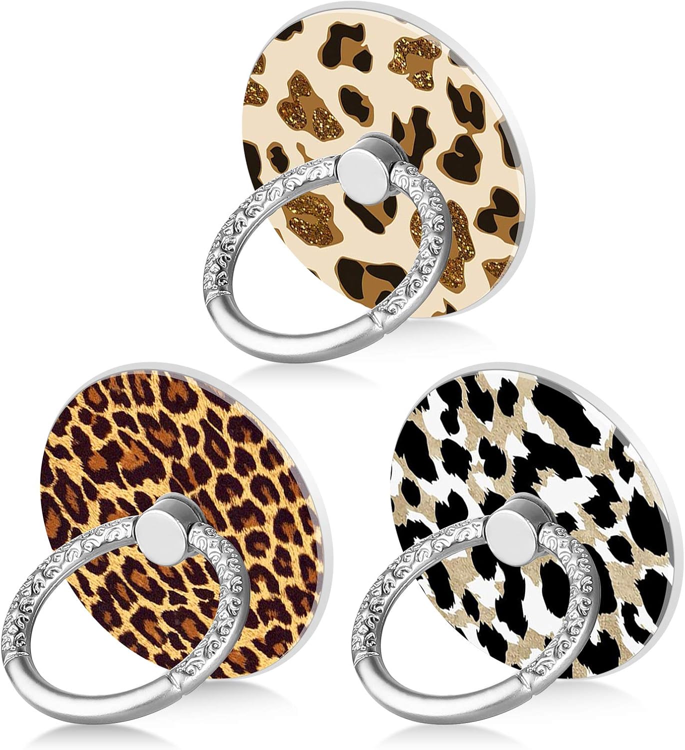 Bonoma Phone Ring Holder, 3 Pack Leopard Pattern Universal Finger Ring Stand Grip Kickstand Compatible with Smartphones and Tablets-Leopards
