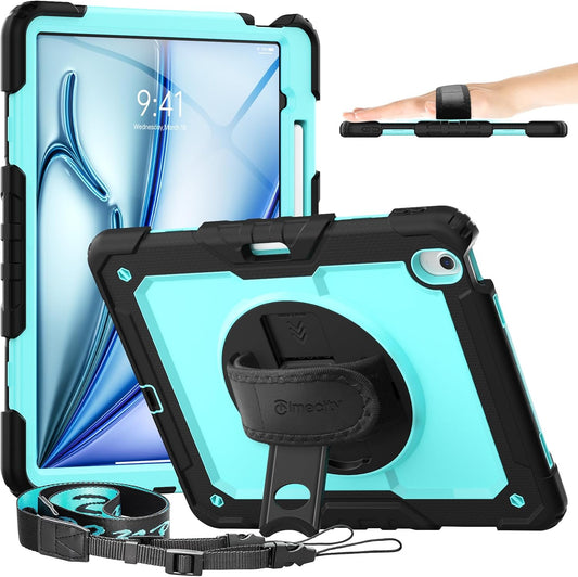 timecity for iPad Air 13 Inch Case M3 2025/ M2 2024, 360° Rotating Stand, Pencil Holder & Wireless Charging, Shockproof with Screen Protector & Shoulder Strap - for Designers & Professionals, Blue