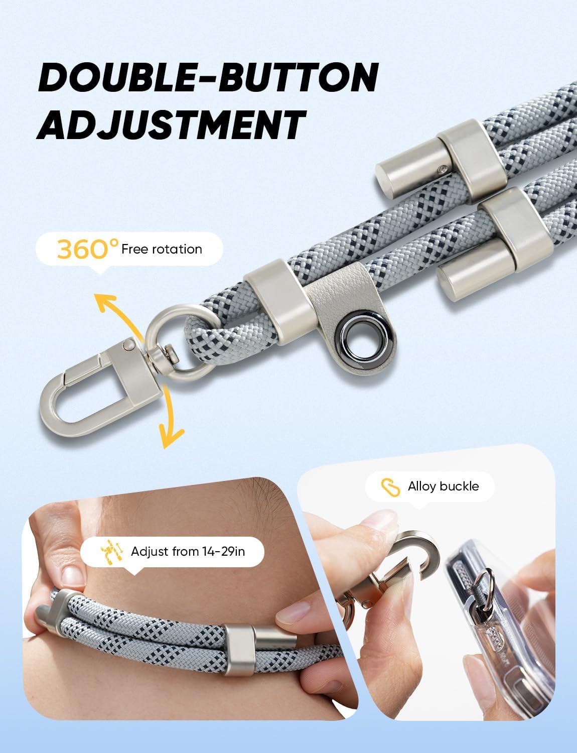 Phone Crossbody Lanyard with 2 Phone Tabs, Adjustable Anti-Theft Phone Lanyard for Most Phones, Durable Metal Buckle