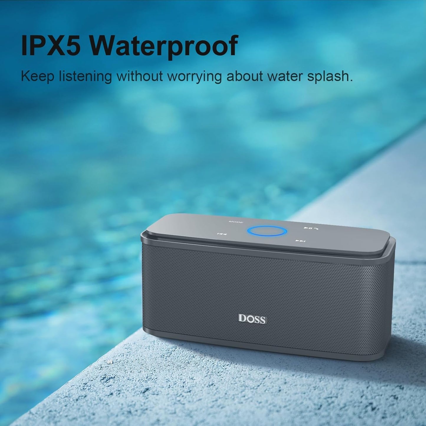 DOSS SoundBox Touch Wireless Bluetooth Speaker with 12W HD Sound and Bass, IPX5 Water-Resistant, 20H Playtime, Handsfree, Portable for Office, Home, Outdoor, Travel- Grey