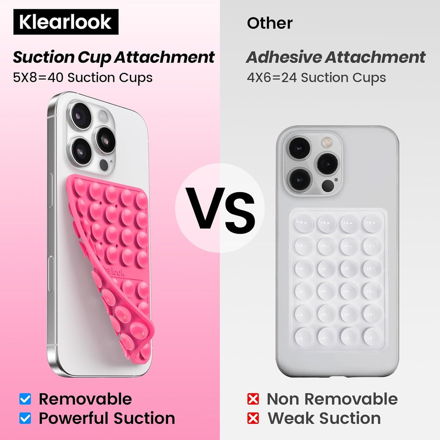 Klearlook Silicone Suction Cup Phone Case Mount Double Sided, Silicon Sticky Phone Grip with Higher Suction for Cell Phone, Hands-Free Phone Accessories Holder for Selfies and Videos, Hot Pink