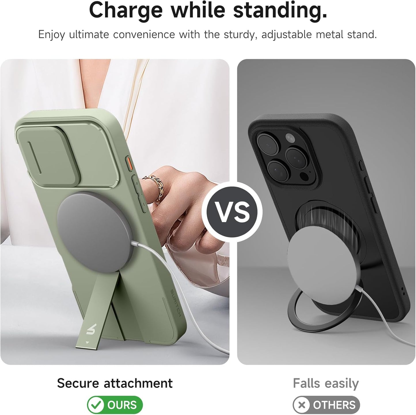 SURITCH for iPhone 16 Pro Max Case with Magnetic Camera Slide Cover and Adjustable Kickstand, Compatible with MagSafe, Shockproof Bumper Case Slim Protective Cover 6.9 Inch, Green