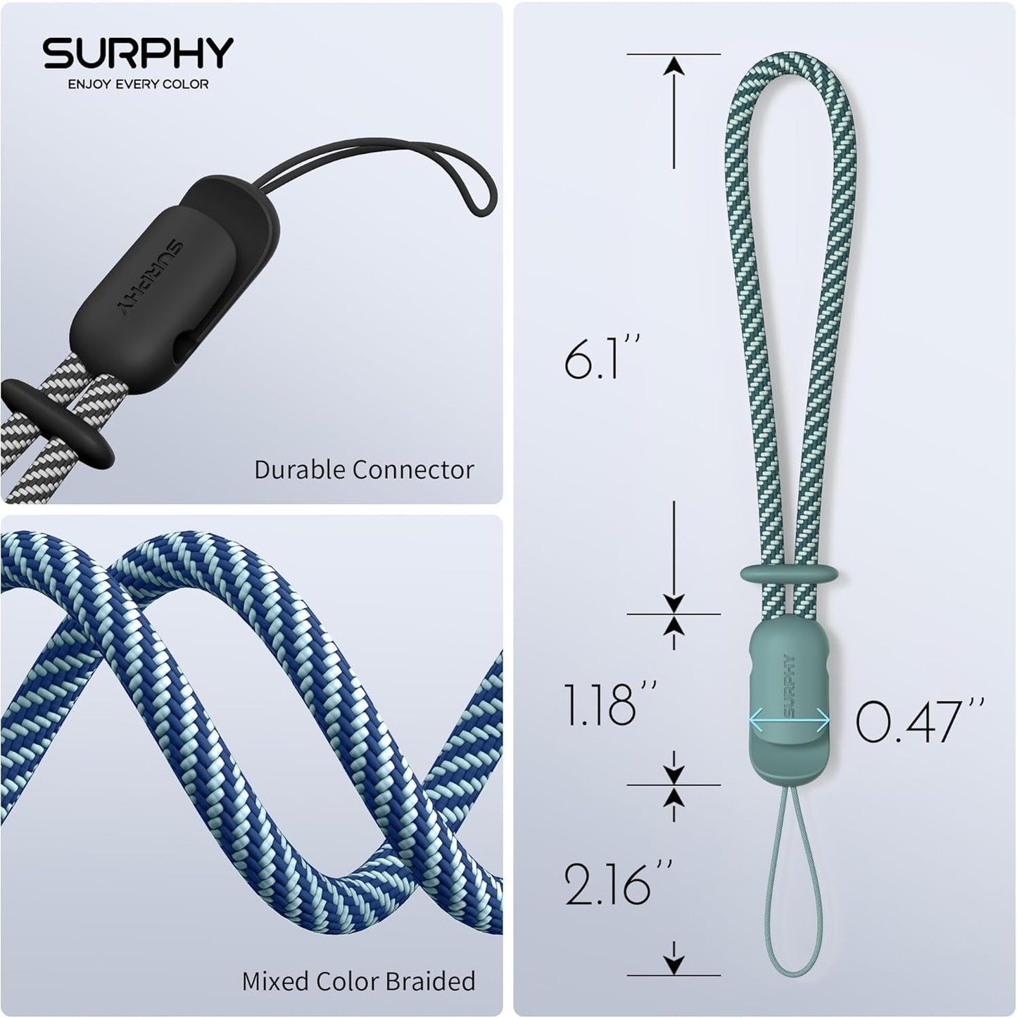SURPHY 3 Pack Phone Wrist Strap with CellPhone Tether Tab, Cellphone Lanyard, Phone Strap with 2-Color Braided, Wrist Lanyard