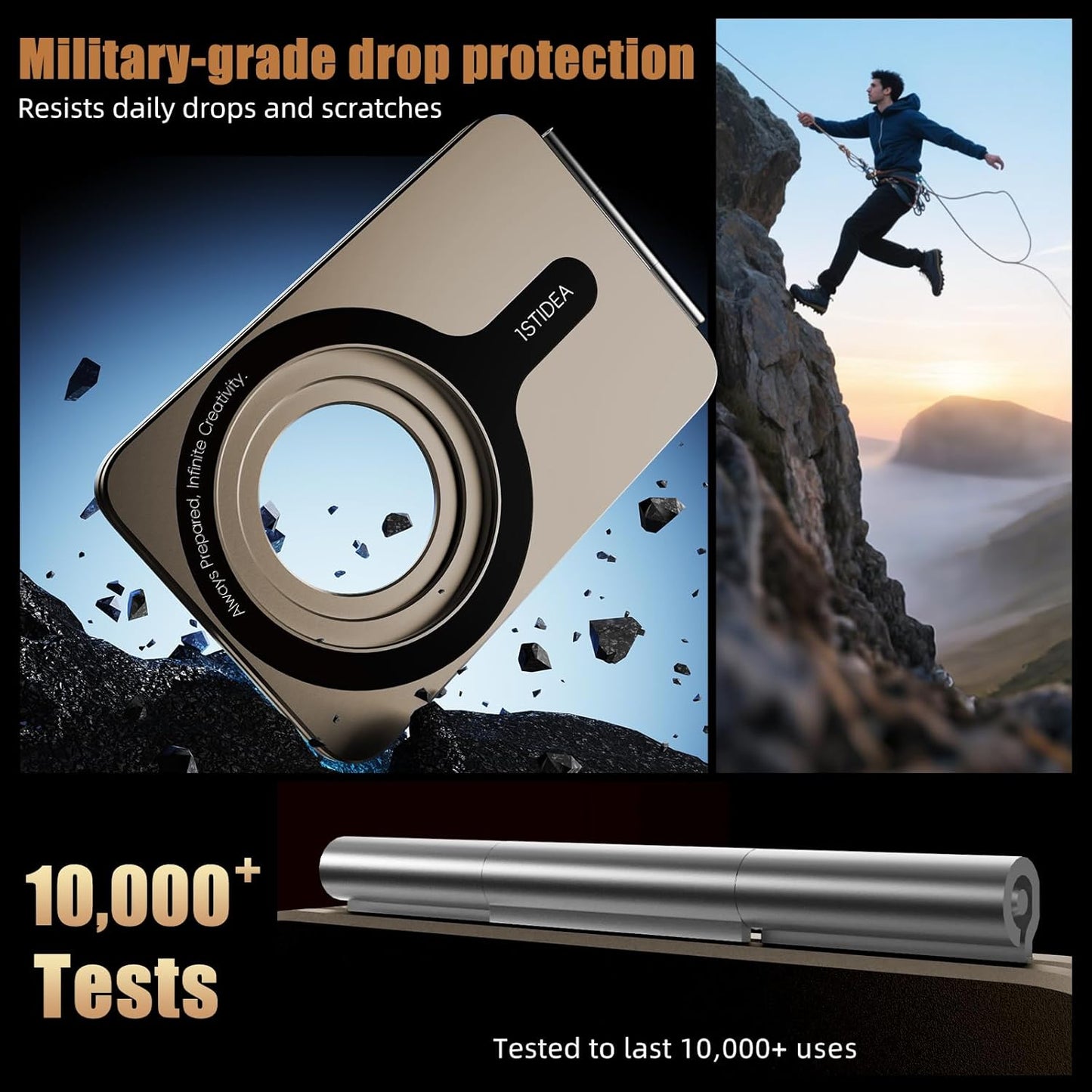 Phone Tripod Stand, Aluminum Alloy Mini Tripod Compatible with Magsafe iPhone 16/15/14/13/12 Series, Foldable Strong Magnetic Phone Stand, Mult-Angle Adjustment Selfie Stick（Desert Gold）