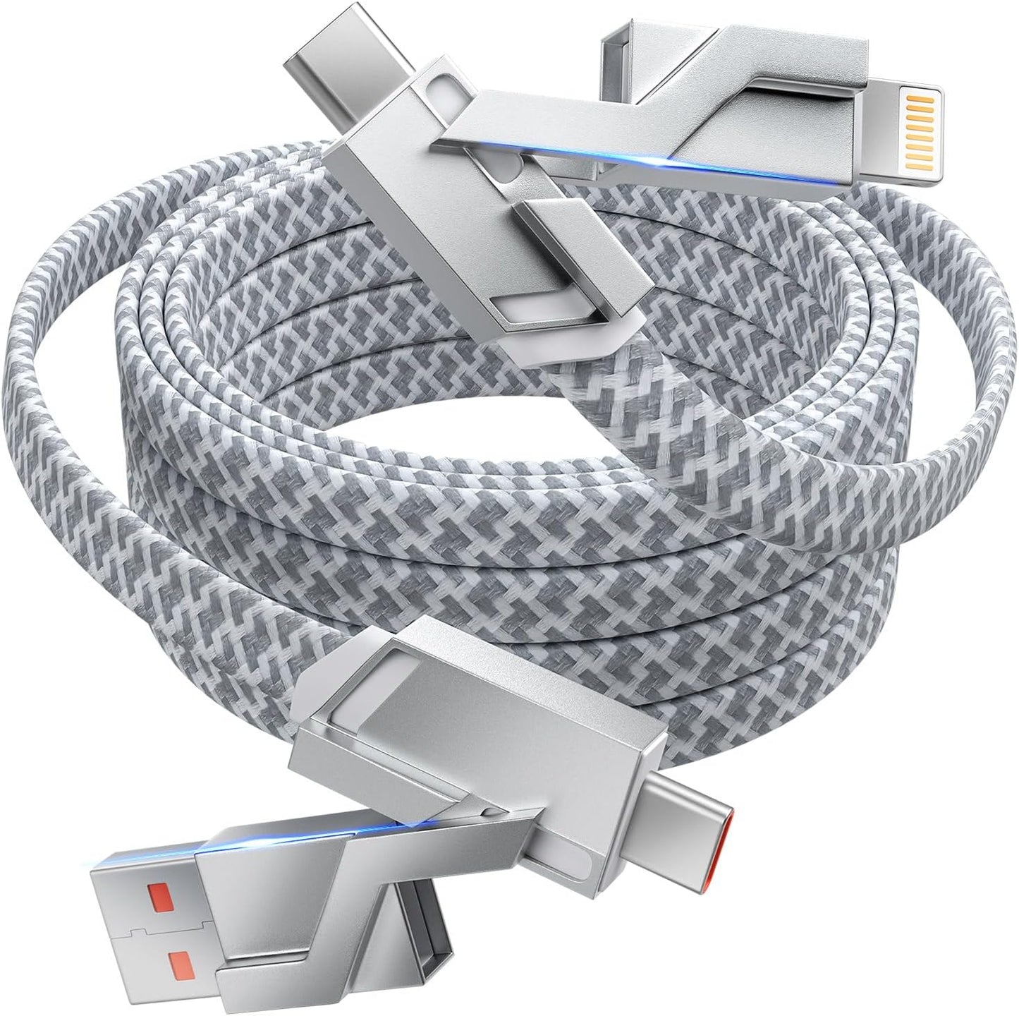 4 in 1 Charging Cable 5FT -MAX 66W Fast Charging Multi Charging Cable for All Devices, USB A/C to C/Lightning Cable Multiple iPhone Charger Cord for iPhone 16/15/14/13/iPad/Android/Tablets and More