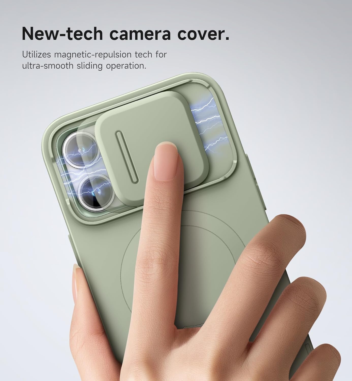 SURITCH for iPhone 14 Pro Max Case with Magnetic Camera Slide Cover and Adjustable Kickstand, Compatible with MagSafe, Shockproof Bumper Case Slim Protective Cover 6.7 Inch, Green