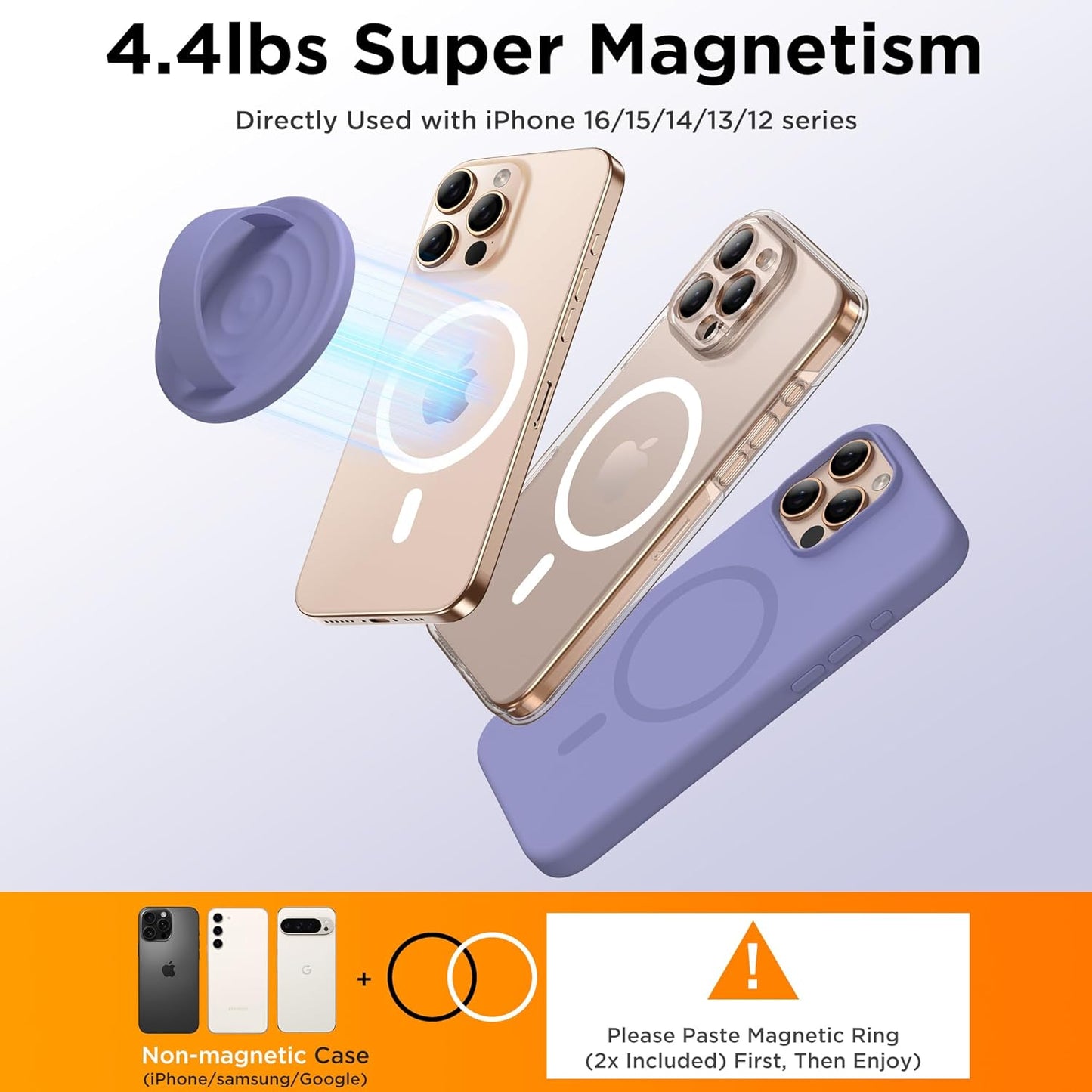 Magnetic Phone Ring Grip Holder, Silicone Finger Loop Grip, Compatible with MasSafe, Back of Phone for iPhone Pro Max/Plus/16/15/15/14/13/12 Series, Lavender