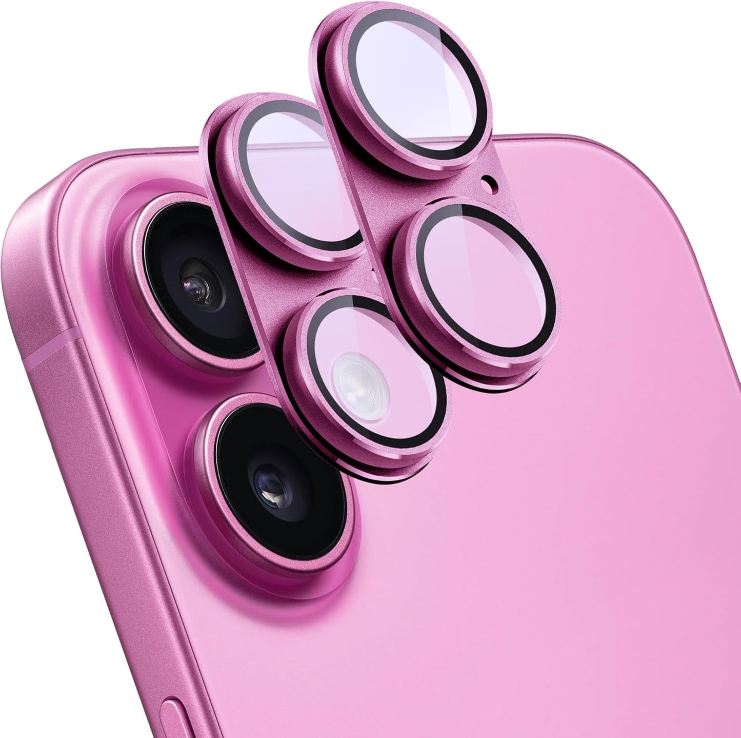 2 Pack Camera Lens Protector for iPhone 16 / iPhone 16 Plus,[Not Easy to Breakn ] AR Tempered Glass Strong Adsorption Metal Camera Cover Screen-Rose red