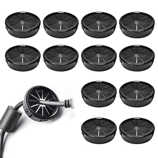 12 Pcs Cable Grommet, Snap Bushing 1-9/16" (40 mm) Mounting Diameter, Flexible Petal-Shaped Buckle Round Nylon Desk Grommet for Wires Through Countertop Cord Organizer and Protection, Black